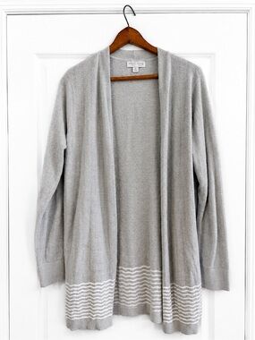 Barefoot Dreams CozyChic Ultra Lite Open Front Cardigan Medium Gray Stripe